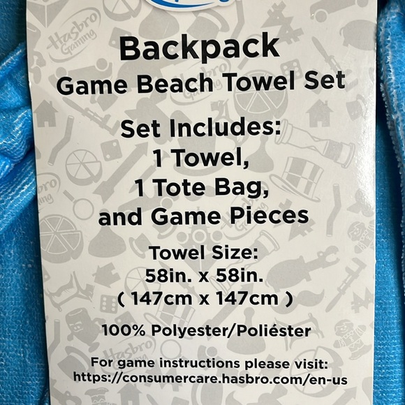 Hasbro Chutes & Ladders Game Beach Towel Backpack Set NWT Towel 58 in X 58 in - Picture 5 of 7